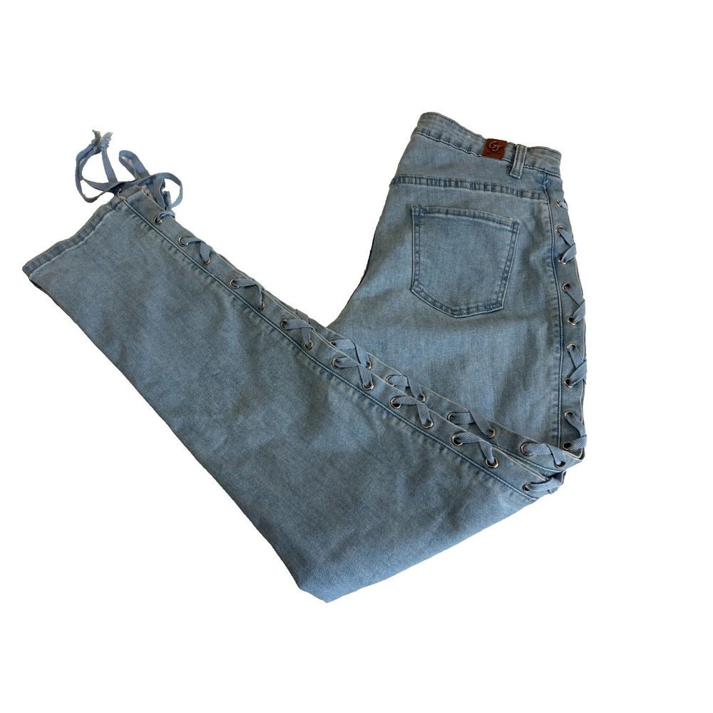 Gogo Jeans Womens Size 10/12 (L) Blue Denim Medium Wash Streetwear Side Lace Up